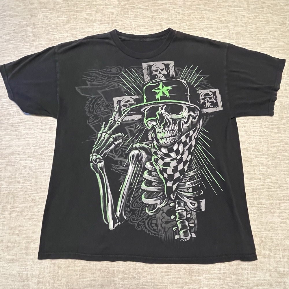 Affliction Style Skeleton Graphic T-Shirt Black Men's XL‎ Vintage Look Grunge